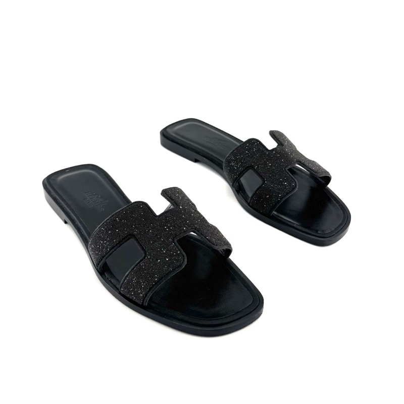 Hermes/愛馬仕 35.5碼 黑色滿鑽H拖鞋 休閒舒適 經典百搭 公-2