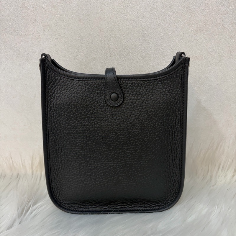 HERMES TC MINI EVELYNE 黑色荔枝皮 銀釦 洞洞包 肩背包 斜背包 2用包-3