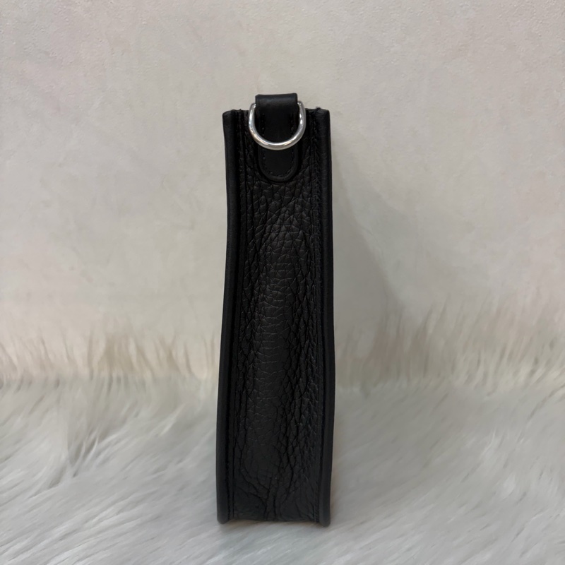 HERMES TC MINI EVELYNE 黑色荔枝皮 銀釦 洞洞包 肩背包 斜背包 2用包-4