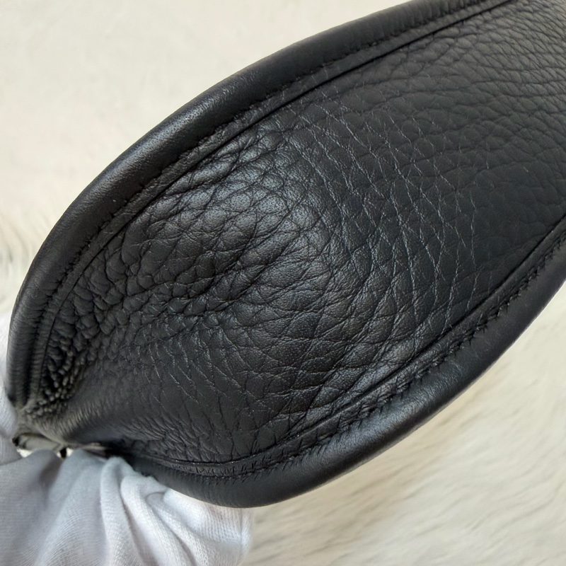 HERMES TC MINI EVELYNE 黑色荔枝皮 銀釦 洞洞包 肩背包 斜背包 2用包-7