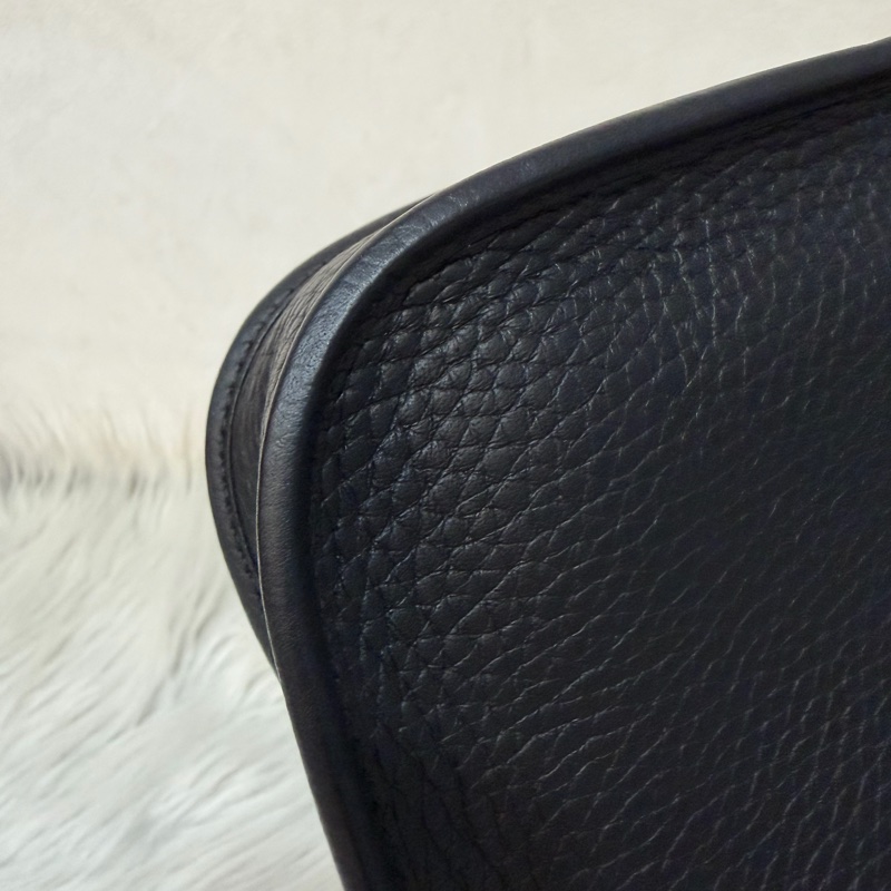 HERMES TC MINI EVELYNE 黑色荔枝皮 銀釦 洞洞包 肩背包 斜背包 2用包-8