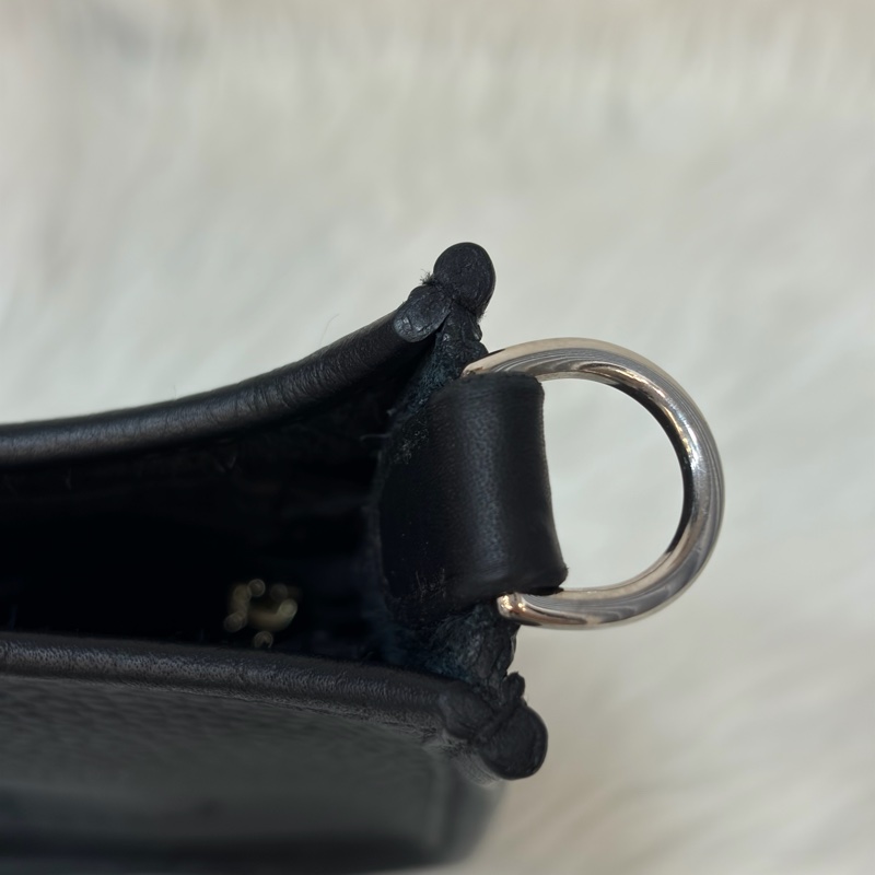 HERMES TC MINI EVELYNE 黑色荔枝皮 銀釦 洞洞包 肩背包 斜背包 2用包-16