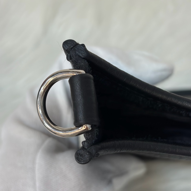HERMES TC MINI EVELYNE 黑色荔枝皮 銀釦 洞洞包 肩背包 斜背包 2用包-17