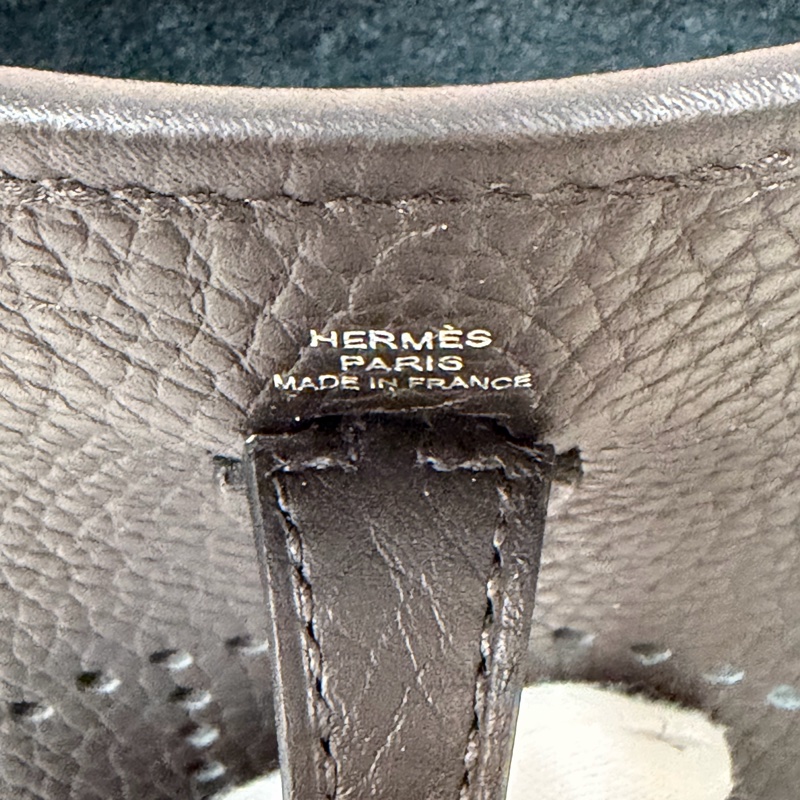 HERMES TC MINI EVELYNE 黑色荔枝皮 銀釦 洞洞包 肩背包 斜背包 2用包-29