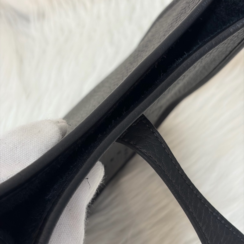 HERMES TC MINI EVELYNE 黑色荔枝皮 銀釦 洞洞包 肩背包 斜背包 2用包-30