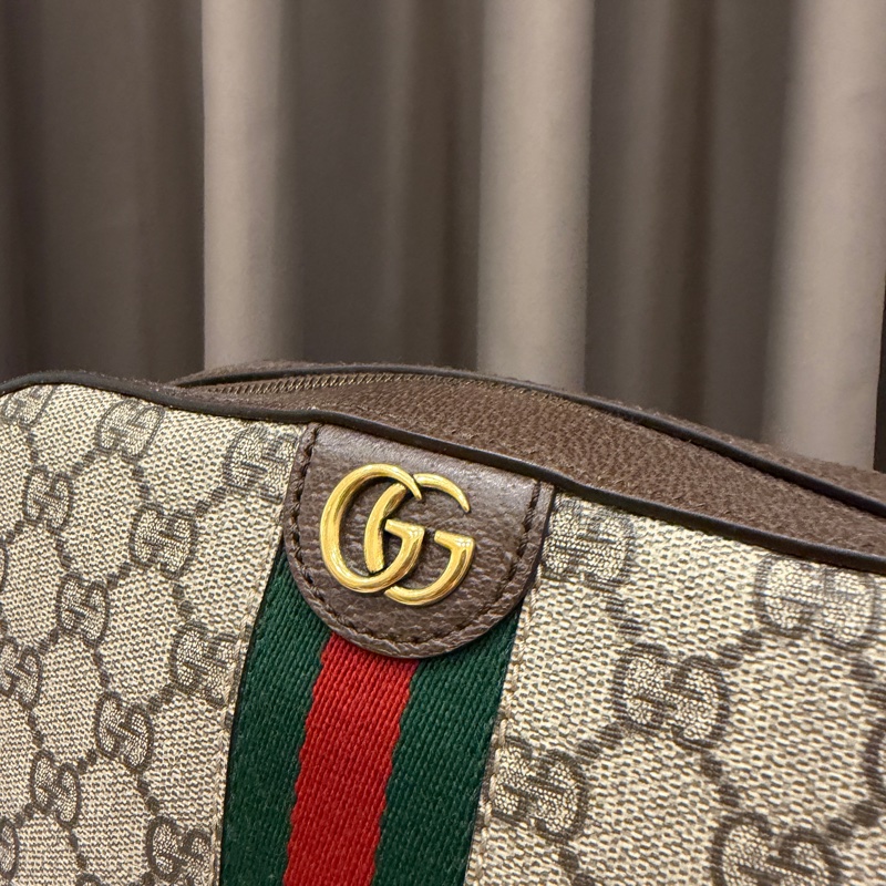 Gucci PVC咖牛皮斜背相機包-1