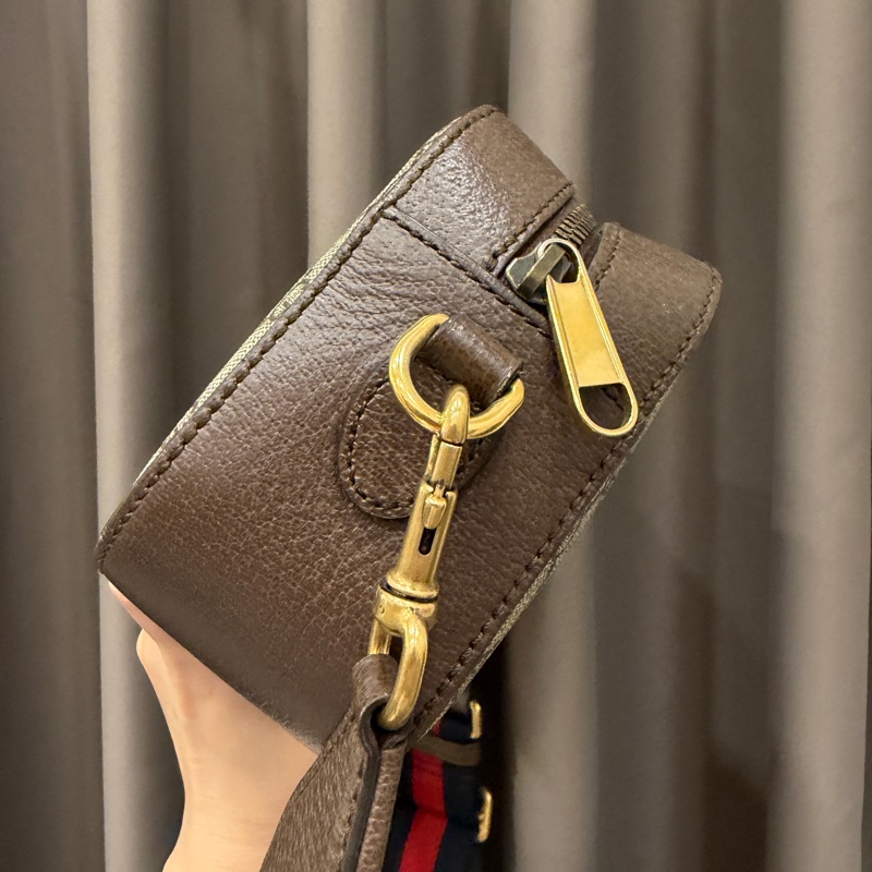 Gucci PVC咖牛皮斜背相機包-4