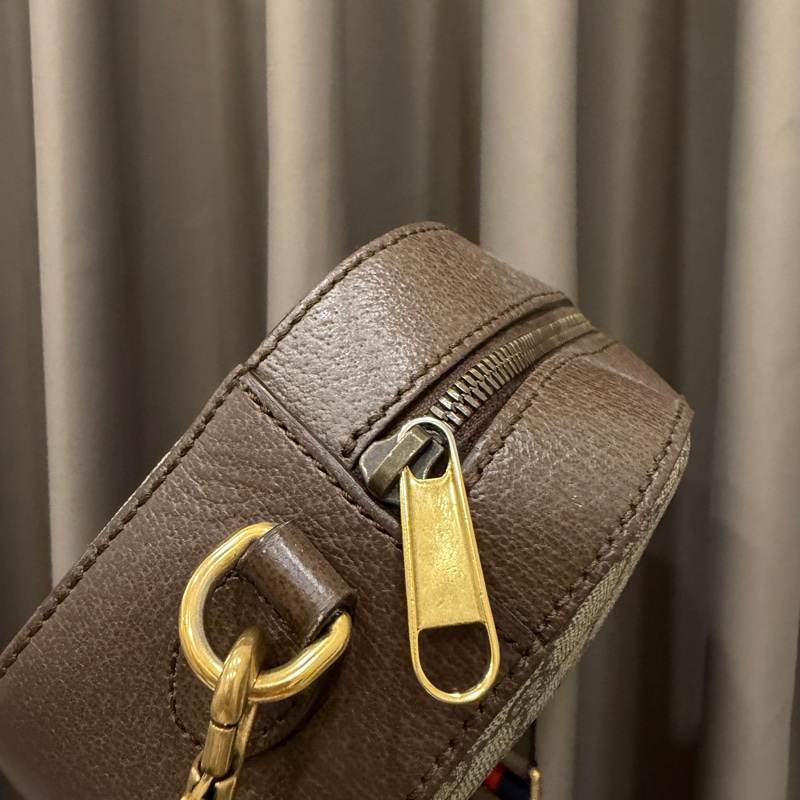 Gucci PVC咖牛皮斜背相機包-5