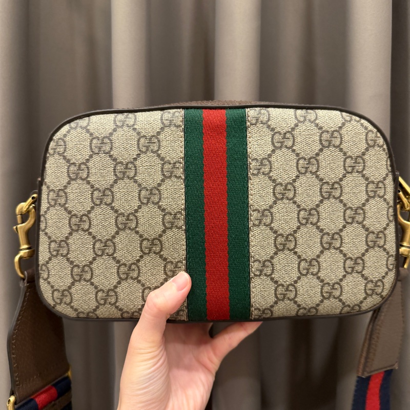 Gucci PVC咖牛皮斜背相機包-7