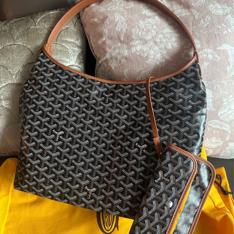 戈雅 腋下包 狗牙包 經典色 黑色棕色 閑置品 有法國巴黎購買單據副本 腋下包 托特包 手提包 側背包 goyard hobo bag black and brown-0