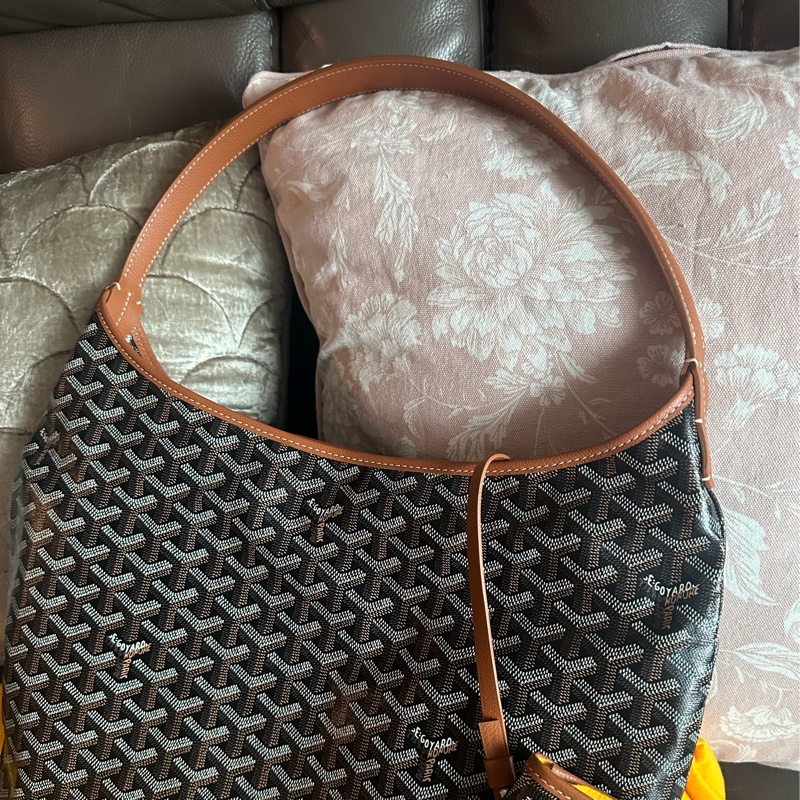 戈雅 腋下包 狗牙包 經典色 黑色棕色 閑置品 有法國巴黎購買單據副本 腋下包 托特包 手提包 側背包 goyard hobo bag black and brown-2