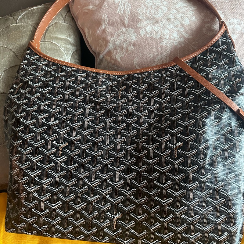 戈雅 腋下包 狗牙包 經典色 黑色棕色 閑置品 有法國巴黎購買單據副本 腋下包 托特包 手提包 側背包 goyard hobo bag black and brown-3