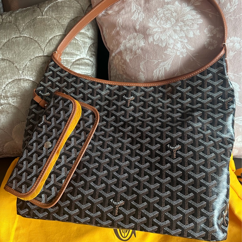 戈雅 腋下包 狗牙包 經典色 黑色棕色 閑置品 有法國巴黎購買單據副本 腋下包 托特包 手提包 側背包 goyard hobo bag black and brown-6