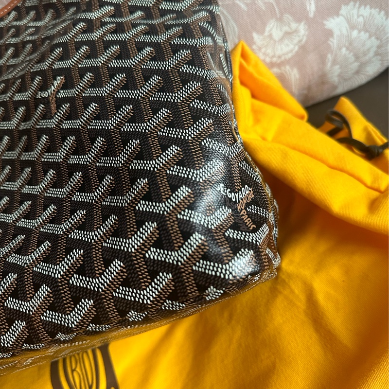 戈雅 腋下包 狗牙包 經典色 黑色棕色 閑置品 有法國巴黎購買單據副本 腋下包 托特包 手提包 側背包 goyard hobo bag black and brown-7