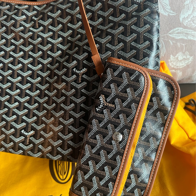 戈雅 腋下包 狗牙包 經典色 黑色棕色 閑置品 有法國巴黎購買單據副本 腋下包 托特包 手提包 側背包 goyard hobo bag black and brown-11