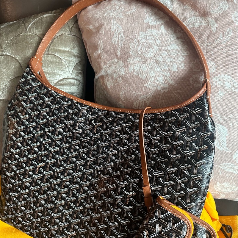 戈雅 腋下包 狗牙包 經典色 黑色棕色 閑置品 有法國巴黎購買單據副本 腋下包 托特包 手提包 側背包 goyard hobo bag black and brown-12