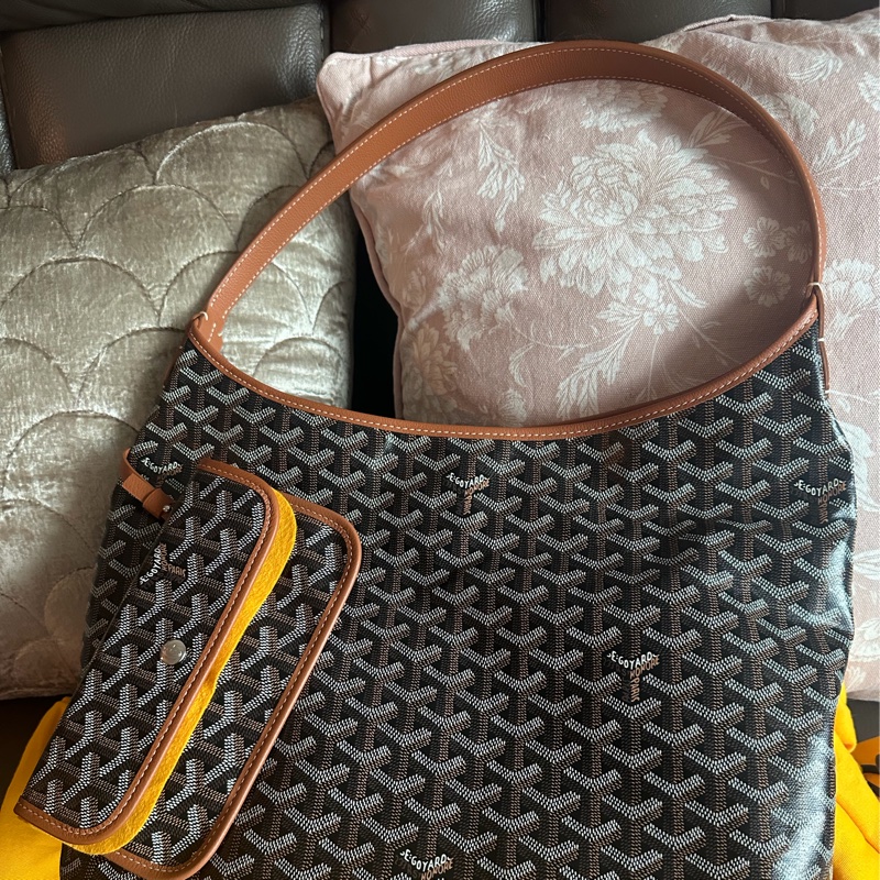 戈雅 腋下包 狗牙包 經典色 黑色棕色 閑置品 有法國巴黎購買單據副本 腋下包 托特包 手提包 側背包 goyard hobo bag black and brown-16