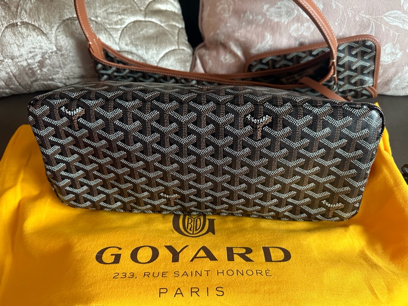 戈雅 腋下包 狗牙包 經典色 黑色棕色 閑置品 有法國巴黎購買單據副本 腋下包 托特包 手提包 側背包 goyard hobo bag black and brown-21