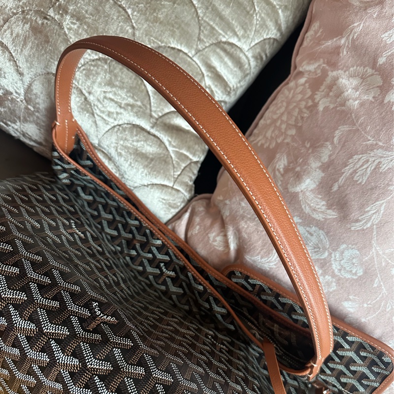 戈雅 腋下包 狗牙包 經典色 黑色棕色 閑置品 有法國巴黎購買單據副本 腋下包 托特包 手提包 側背包 goyard hobo bag black and brown-22