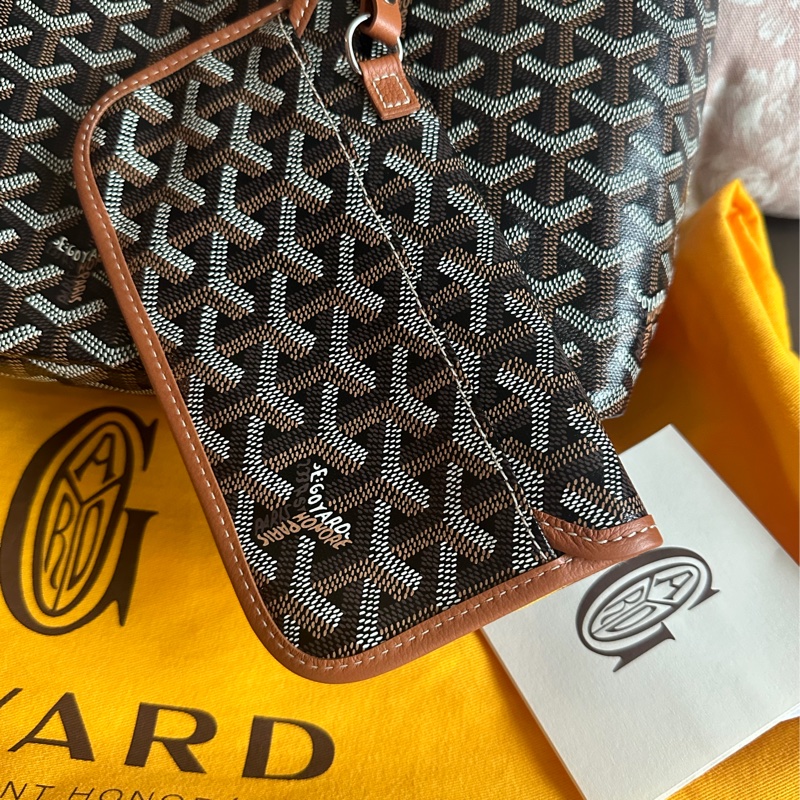 戈雅 腋下包 狗牙包 經典色 黑色棕色 閑置品 有法國巴黎購買單據副本 腋下包 托特包 手提包 側背包 goyard hobo bag black and brown-26