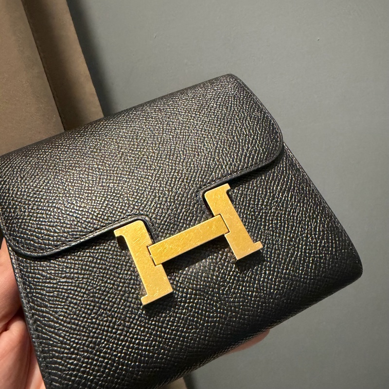 Hermes 愛馬仕 Constance 康康短夾 黑金-4