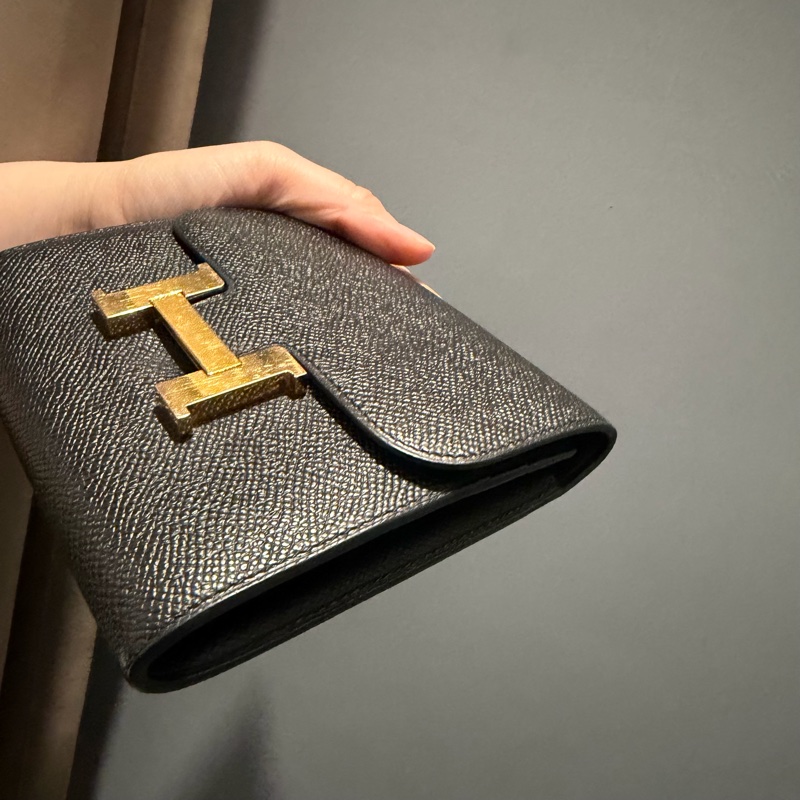 Hermes 愛馬仕 Constance 康康短夾 黑金-8