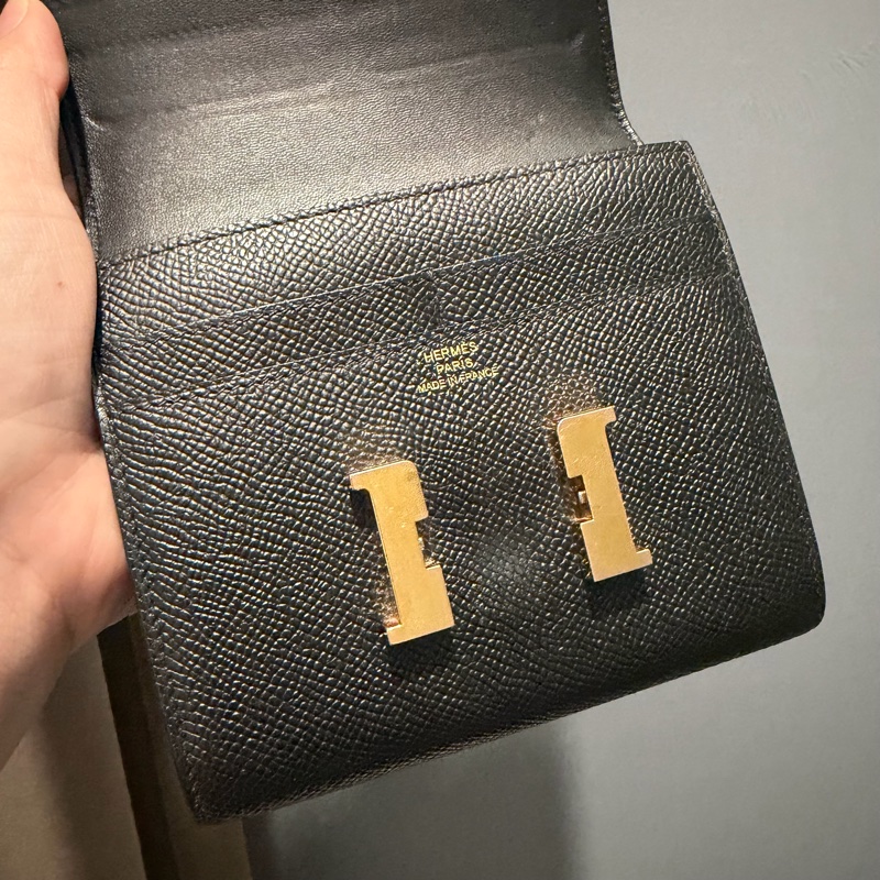 Hermes 愛馬仕 Constance 康康短夾 黑金-9