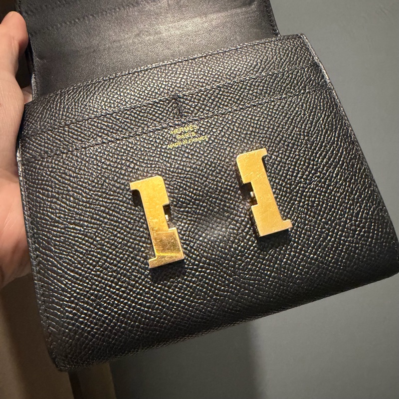 Hermes 愛馬仕 Constance 康康短夾 黑金-27