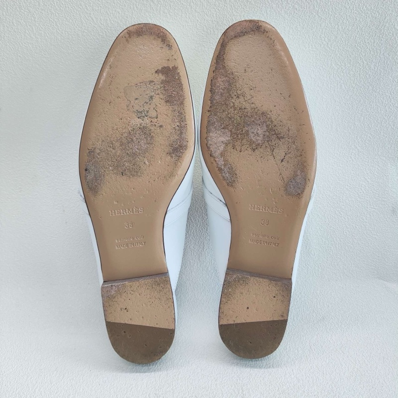 Hermes愛馬仕 kelly穆勒拖鞋 玫瑰金扣白色  38碼 無附件-8