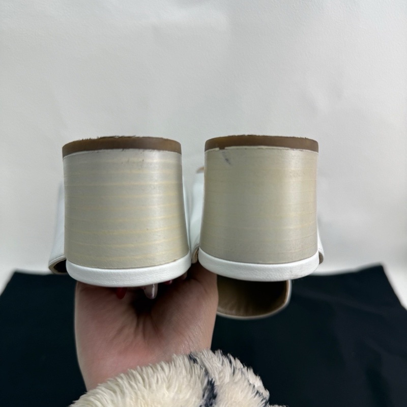 HERMES愛馬仕 Tuileries 小牛皮 時尚穆勒 粗跟 高跟鞋 5.5cm 女款 白色 康康H銀扣  36碼-6