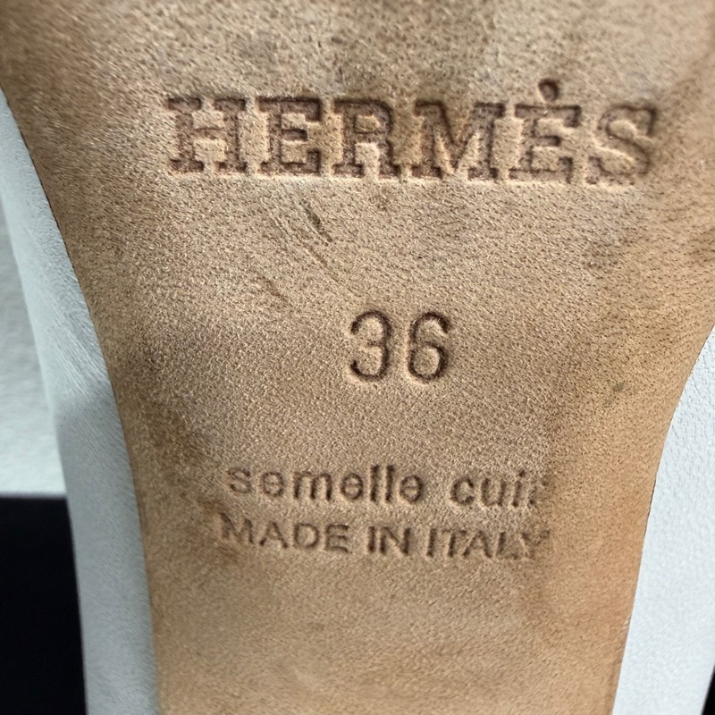 HERMES愛馬仕 Tuileries 小牛皮 時尚穆勒 粗跟 高跟鞋 5.5cm 女款 白色 康康H銀扣  36碼-7