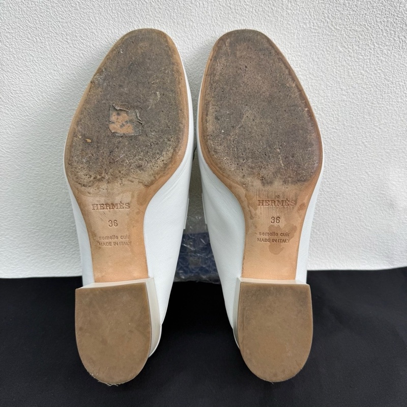 HERMES愛馬仕 Tuileries 小牛皮 時尚穆勒 粗跟 高跟鞋 5.5cm 女款 白色 康康H銀扣  36碼-9