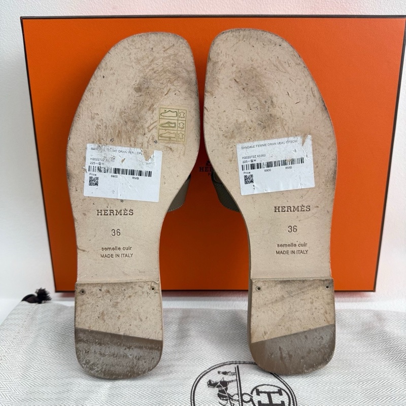 HERMES愛馬仕 Oran 圓頭 平底時尚涼拖 女款 大象灰  36碼-7