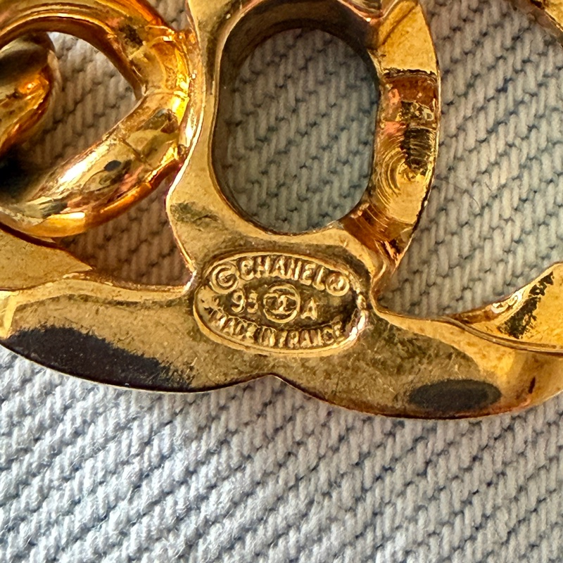 Chanel vintage 大logo書包扣 手鏈,金色 喜平鏈-7