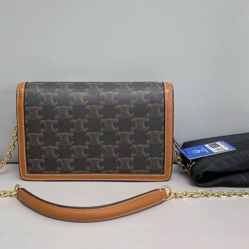 Celine賽琳 triomphe老花凱旋門信封鏈條包 尺寸19×13-11