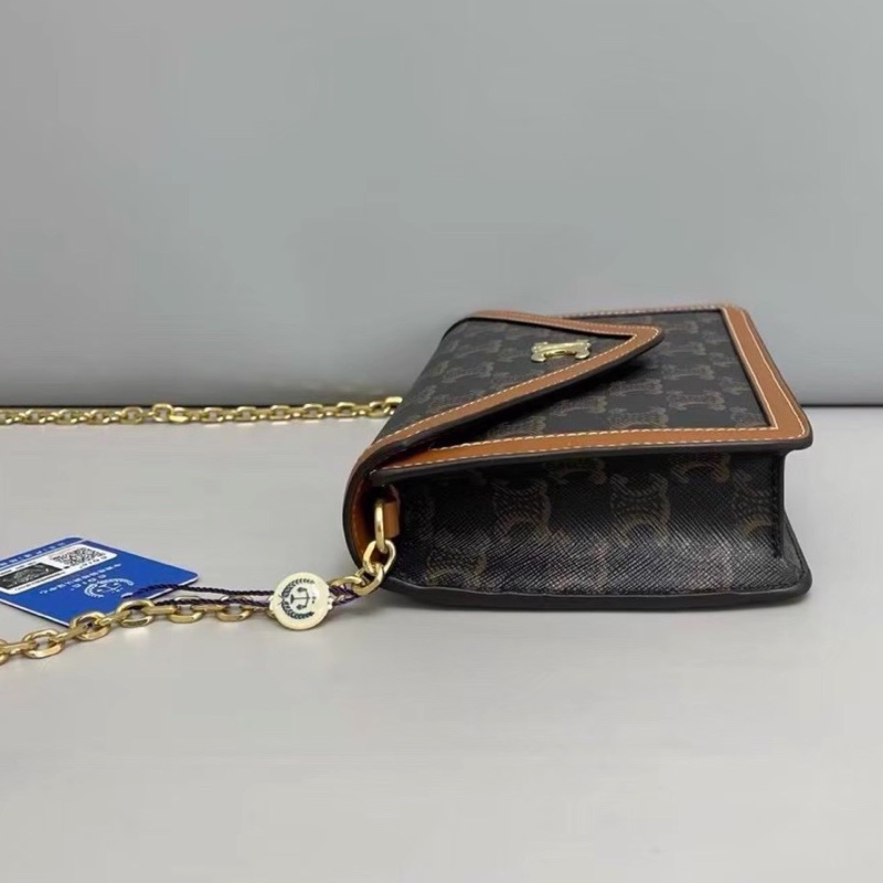 Celine賽琳 triomphe老花凱旋門信封鏈條包 尺寸19×13-13