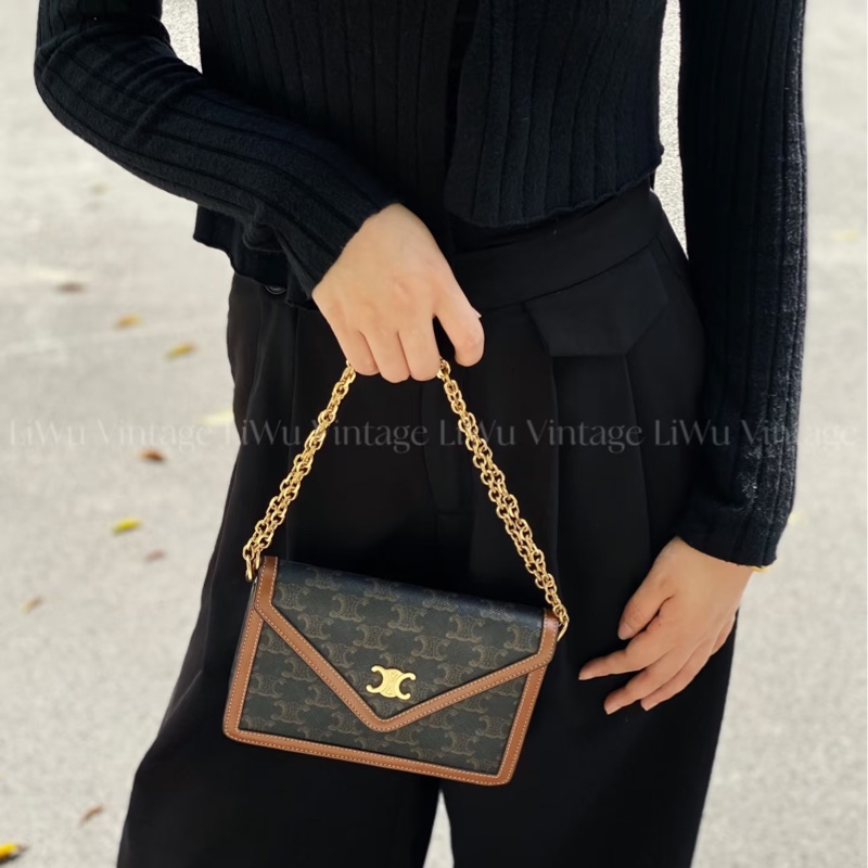 Celine賽琳 triomphe老花凱旋門信封鏈條包 尺寸19×13-23