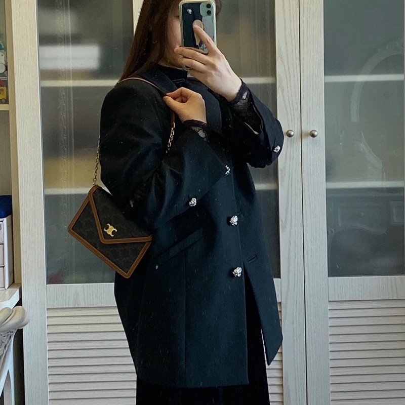 Celine賽琳 triomphe老花凱旋門信封鏈條包 尺寸19×13-27