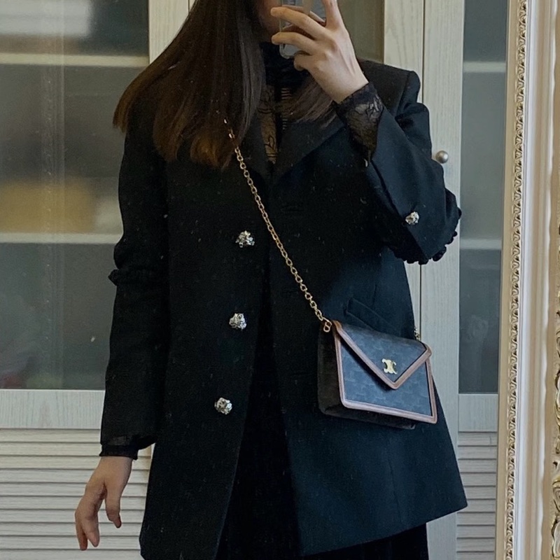 Celine賽琳 triomphe老花凱旋門信封鏈條包 尺寸19×13-29