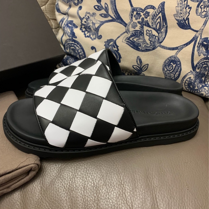 葆蝶家 編織鞋 鞋 Bottega Veneta Bv 經典黑白編織拖鞋 涼鞋 男裝 size 43-13