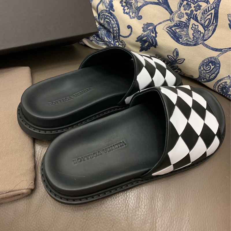 葆蝶家 編織鞋 鞋 Bottega Veneta Bv 經典黑白編織拖鞋 涼鞋 男裝 size 43-14