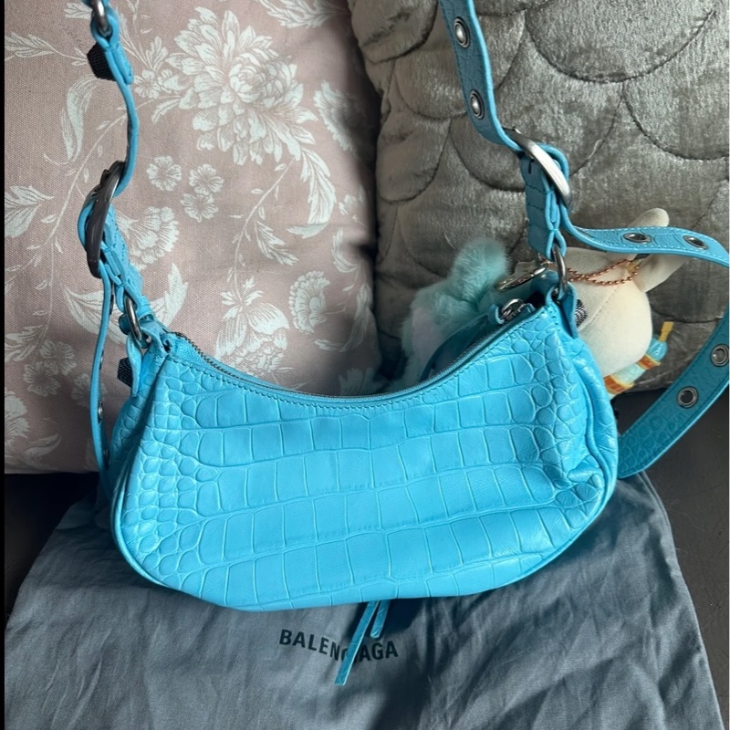 巴黎世家 月牙包 托特包 機車包 鱷魚牛皮壓紋 斜挎包 斜挎包 腋下包 有專櫃收據副本 balenciaga Le Cagole crossbody bag shoulder bag-4