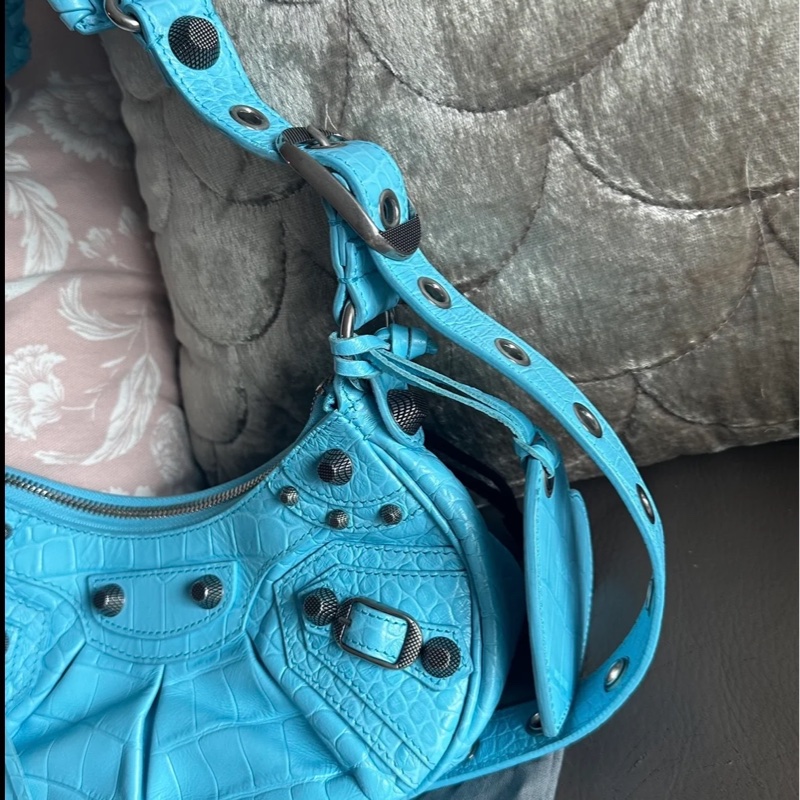 巴黎世家 月牙包 托特包 機車包 鱷魚牛皮壓紋 斜挎包 斜挎包 腋下包 有專櫃收據副本 balenciaga Le Cagole crossbody bag shoulder bag-7