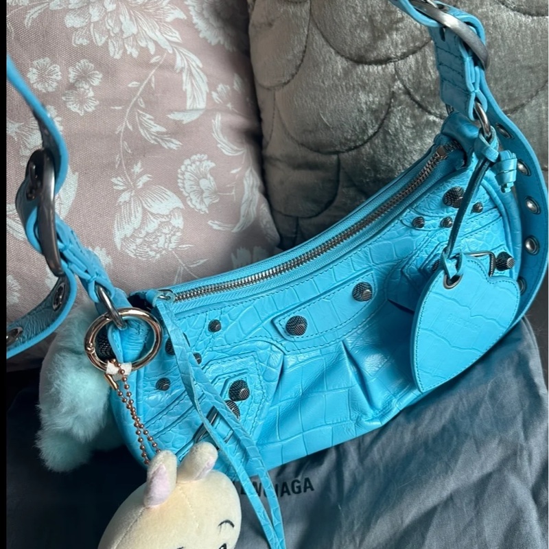 巴黎世家 月牙包 托特包 機車包 鱷魚牛皮壓紋 斜挎包 斜挎包 腋下包 有專櫃收據副本 balenciaga Le Cagole crossbody bag shoulder bag-9