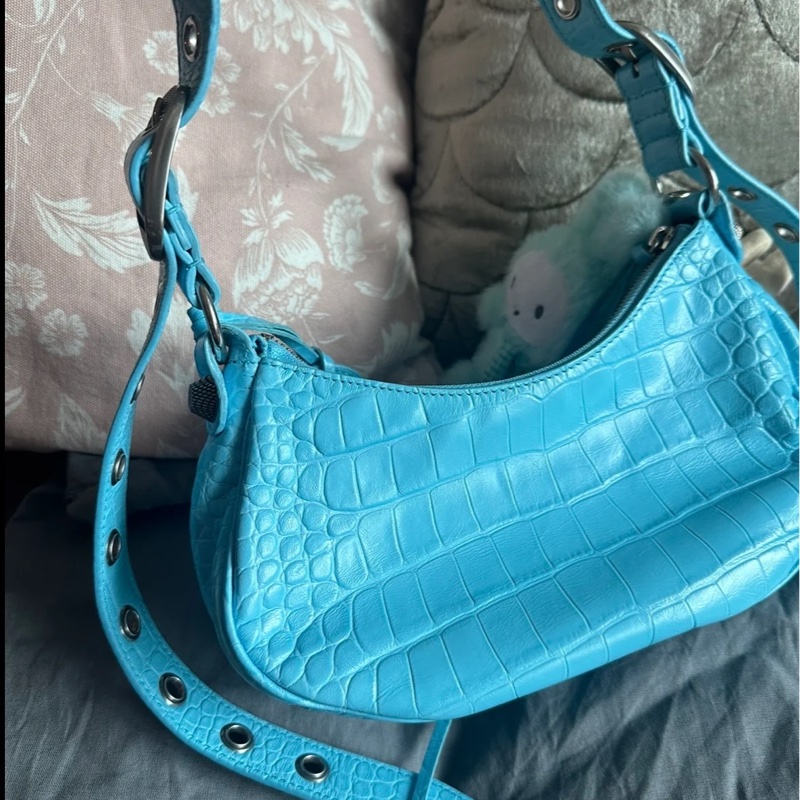 巴黎世家 月牙包 托特包 機車包 鱷魚牛皮壓紋 斜挎包 斜挎包 腋下包 有專櫃收據副本 balenciaga Le Cagole crossbody bag shoulder bag-12