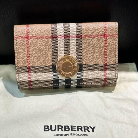 💎Han's house精品服飾💎BURBERRY 格紋 LOGO 格紋 三折 中 短夾 零錢袋 原價19500