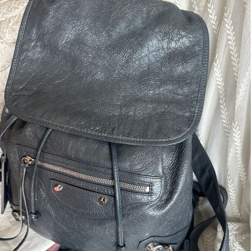 巴黎世家 後背包 雙肩包 機車包 灰色 男生女生可用 油蠟牛皮 皮革 balenciaga city backpack grey-7