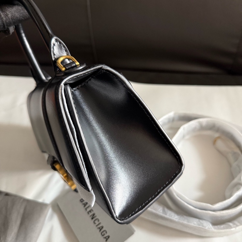 全新巴黎世家/Balenciaga 黑金光面牛皮HOURGLASS 沙漏包xs迷你手提單肩斜挎包-3