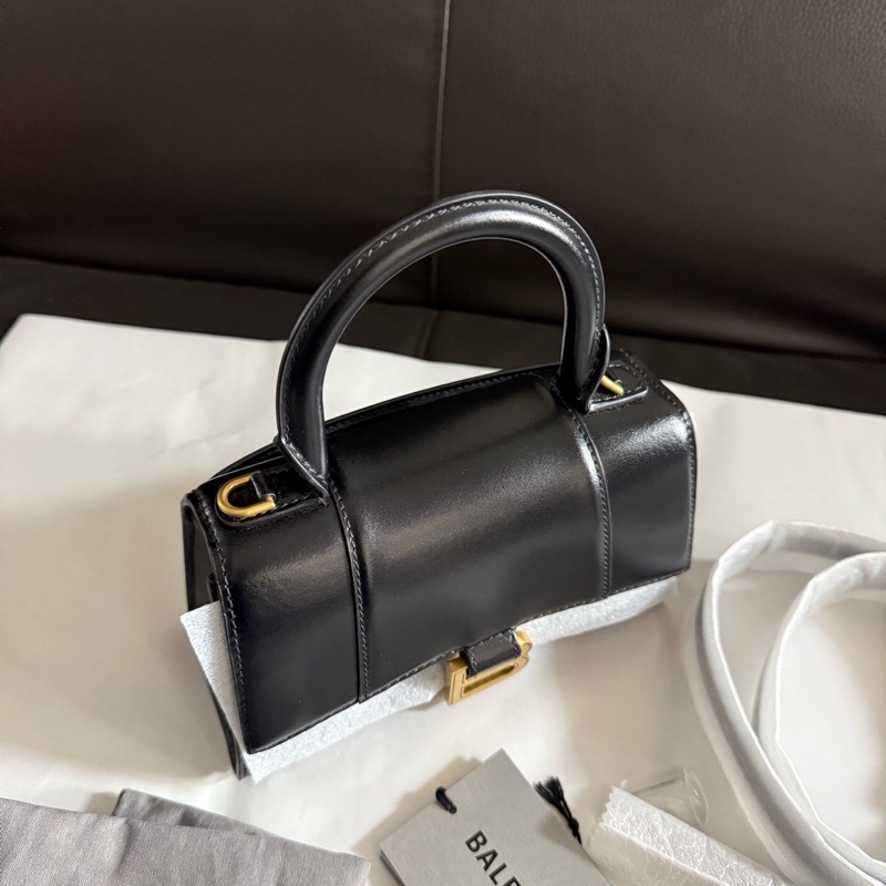全新巴黎世家/Balenciaga 黑金光面牛皮HOURGLASS 沙漏包xs迷你手提單肩斜挎包-4