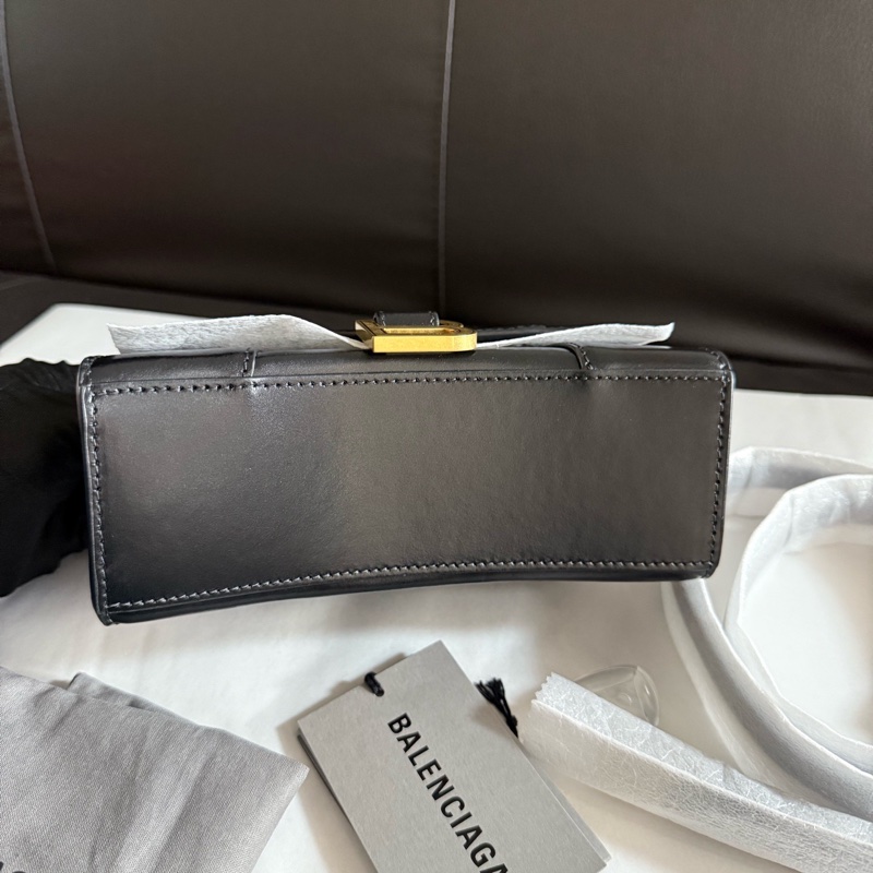 全新巴黎世家/Balenciaga 黑金光面牛皮HOURGLASS 沙漏包xs迷你手提單肩斜挎包-6
